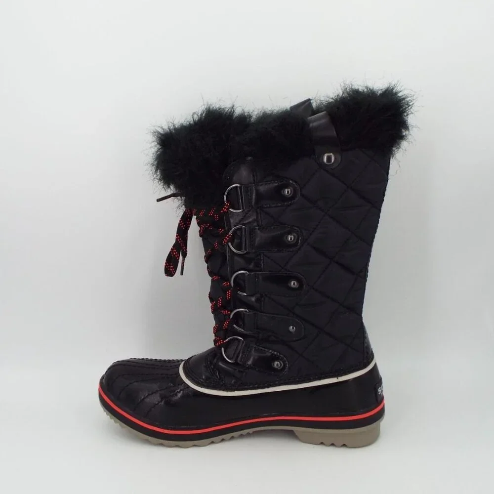 Sorel Tofino Cate NL2191-010 Black Quilted Waterproof Faux Fur Boots Size 8